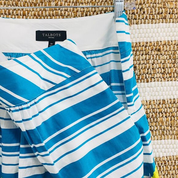 TALBOTS PETITES A-Line Skirt Women's Size 6P Blue Yellow Pleated Floral Stretch - Picture 5 of 9